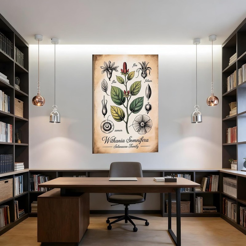 Placa botánica de Ashwagandha – Withania Somnifera 30x45 cm, impresión