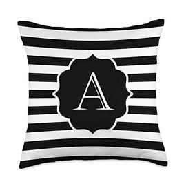 Classic Striped Black and White Initial Letter A Throw Pillow