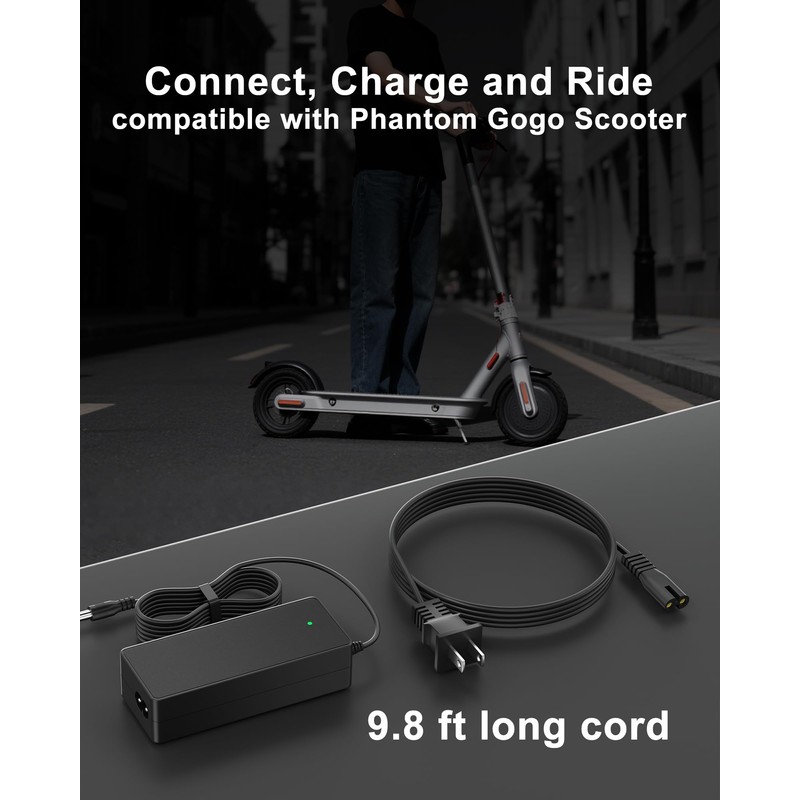 VHBW 42V Scooter Charger Compatible with Phantom Gogo Charger, Compatible