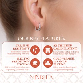 MINDDHA 18K White Gold Plated 925 Sterling Silver Post Chunky Hoop Earrings for Women | Thick Lightweight Hoops | Trendy Chunky Hoops Earrings | 14x12mm