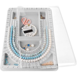 The Bead Board with Clear Cover,Grey Flocked,6 Recessed Compartments,3 U-Shaped Channels,Design Boards for Jewelry Bracelet Necklace Making DIY A