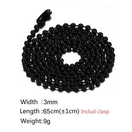 SINLEO Titanium Stainless Steel Small Beads Ball Chain Necklace for Men Women Dog Tag Link Chain Black 3MM 26 Inches