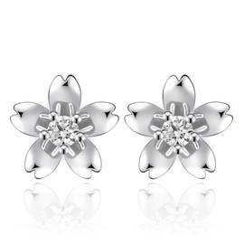 Zhang Trading White Gold Plated Peach Blossom Small Stud Earring (White)