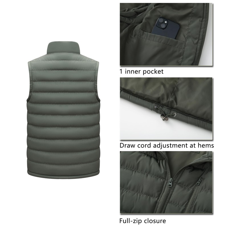 Vcansion Men's Outdoor Quilted Winter Vest Puffer Sleeveless Jacket Padded