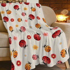 Ladybug Throw Blanket - Cute Decor Stuff Merch, Cozy Print Flannel Fleece, Soft Plush Fuzzy Warm Lightweight Bedding, Gifts for Women Men Girls Kids 50"X40"