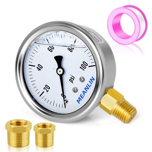 MEANLIN MEASURE 0~100Psi Stainless Steel 1/4" NPT 2.5" Single Scale
