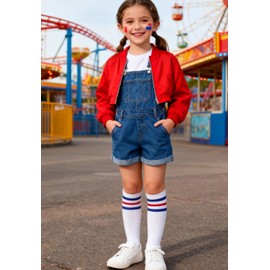 Zando Knee High Tube Socks Kids Classic Triple Stripes Soft Athletic Children Halloween Cosplay Socks for Boys Girls 1 Pairs White Blue Red 4-6 Years