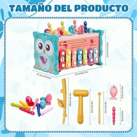 Juguetes Montessori Infantil 8 en 1, Juguete Multifuncional Didácticos Hexaédrico para Niño Niña Golpear con Martillo, Juego de Pesca Educativo Estimu