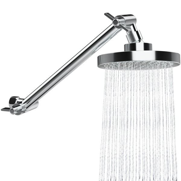 Rain Shower Head, 6'' Round Rainfall Showerhead, 11'' Adjustable Stainless