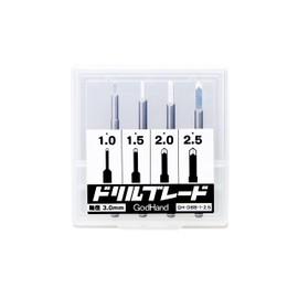 GodHand GH-DBB-1-25 Drill Blade, Set of 4, Blade Width 0.04 - 0.1 inch (1 - 2.5 mm), Pin Vise 0.1 inch (3 mm) Dedicated Blade Set, Plastic Model Tool, Black