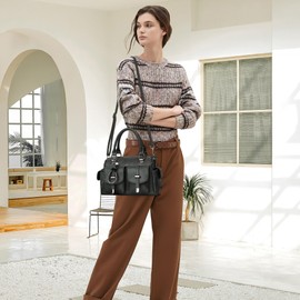 DORRISO Vintage Handbags Women's Elegant Handbag PU Leather Multiple Pockets Shoulder Bag with Handle Small Bag Tote for Travel Shopping Work Holiday Business Women's Shoulder Bag, Green, vintage