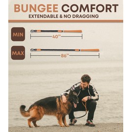 Wizdog Bungee Dog Leash, 3.5ft>7ft, Genuine Leather Handle, Heavy Duty Shock Absorbing Dog Leash for Medium Large Breed Dogs (Black)