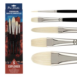 Creative Mark Pro Stroke Premium White Chungking Hog Bristle Artist Paint Brush - Explorer Set of 5 - Natural Bristle Brush w/Soft Touch Handle for Oils, Watercolors, Acrylics, Alkyds, Caseins