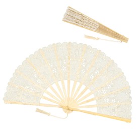 Hand Fan Lace Fan Wedding Beige Vintage Folding Fan Foldable Bridal Fan Lace Fan for Women Wedding Prom Fancy Dress Party Photo Props Wall Decoration