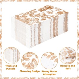 100Pcs Fall Paper Napkins 3 Ply Vintage Autumn Pumpkin Floral Birds Disposable Absorbent Hand Towels White Brown Pomegranate Guest Napkins for Thanksgiving Harvest Dinner Bathroom Supplies Decoration