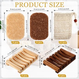 Baderke 36 Pcs Soap Saver Set for Packaging Gift Including Wooden Dish Holder Exfoliating Bag with Drawstring Soap Pads for Bar Mother's Day Wedding Baby Shower Homemade Gift