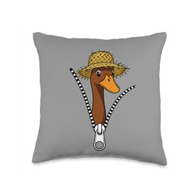 Funny Runner Duck with Straw Hat Running Duck Indian Runners Throw Pillow