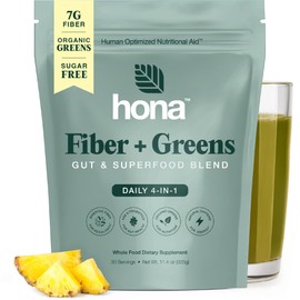 Hona Fiber + Greens, Gut & Superfood Blend, Greens Powder with Prebiotics, Probiotics, Fiber & Natural Caffeine, Gluten Free, Sugar Free, Dairy Free, Vegan Non GMO Greens Superfood Powder, 30 Srvgs
