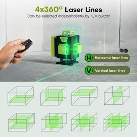 16 Line Laser Level 360 Self Leveling, Pocket Size 4x360 Green Cross Line laser Level Tool for Construction and Picture Hanging with 2 Batteries, Magnetic Bracket & Remote Control