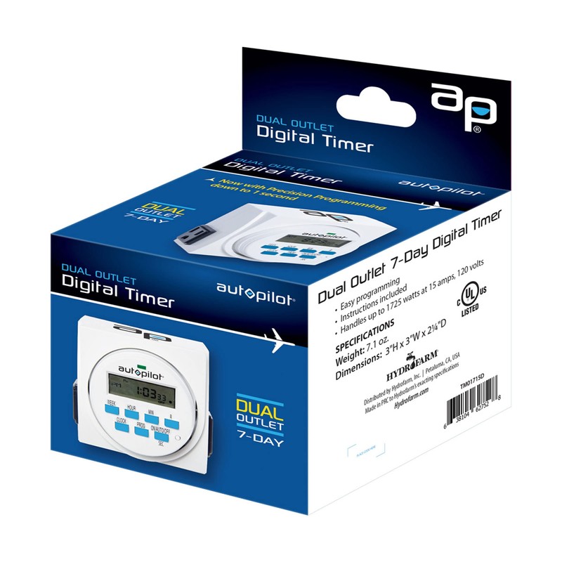 Autopilot 7 Day Dual Outlet Digital Programmable Light Timer Controller,