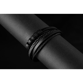 POLLDAN Mens Leather Bracelet with Adjustable Fit | Braided Mens Bracelet | Genuine Leather Bracelet for Men | Durable & Stylish Black Bracelet for Men | Classic Mens Jewelry (Craftsman)