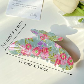 4.3" Floral Pattern Print Large Vintage Hair Claw Clip Non-Slip French Style Hair Accessories for Women Girls Thick Hair, Nordic Floral White