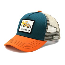 Sunlark Digger Trucker Cap for 2-6 Years Boys Girls, Kids Excavator Baseball Caps, Construction Tractor Backhoe Hat for Toddler Orange