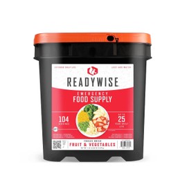 ReadyWise Emergency Food Supply - 104 Servings Freeze Dried Fruit and Vegetables Bucket, Protein Meals, Camping Essentials for Survival Food, Disaster Prepping Supplies, up to 25 Year Shelf Life