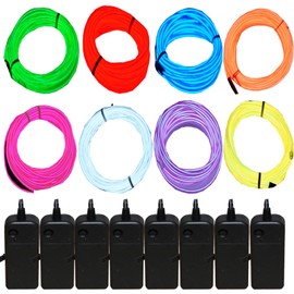 JYtrend 15ft Neon Light El Wire with Battery Pack (8 Pack - Blue, Green, Red, White, Orange, Purple, Pink, Yellow)