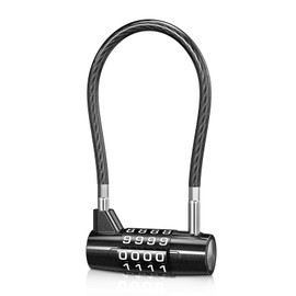 Brifit Combination padlock, lock with number code, 4 digit with long shackle, steel wire diameter 5 mm, length 175 mm, good toughness, for suitcases, lockers, filing cabinets, wardrobes