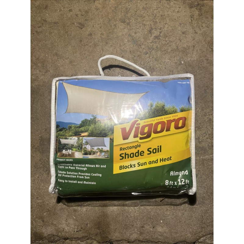 Vigoro 8 ft. x 12 ft. Almond Rectangle Shade Sail