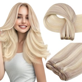 Easyouth Blonde Weft Hair Extensions Real Human Hair Ombre Balayage Double Weft Remy Natural 22 Inch 100g