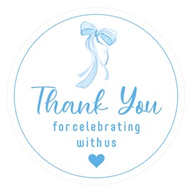 Blue Bow Thank You Stickers - Anwyll 60Pcs 2Inch Cute Bowknot Thank You Party Favor Stickers Self Adhesive Thanks for Celebrating with Us Sticker Baby Shower Thank You Sticker for Boy Wedding Birthday