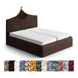 PAULATO BY GA.I.CO. Bed Headboard and Frame Cover - Soft Form Fit Slipcover for Full and Queen Bedframe - 1-Piece Stretch Headboard Protector - Washable Fabric - Dark Brown (Full/Queen 55"-71" Wide)