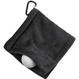 Golf Towel, Golf Ball Cleaner, Golf Cleaning Tool, Carabiner and Convenient, Waterproof, Keychain Buckle, 5.5 x 5.5 inches (14 x 14 cm) (Black) Golf Ball Cleaning Towel