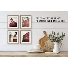 Lisa Russo Fine Art - Red Vertical Barn Landscape Prints for Farmhouse Wall Decor - Set of 4 - Not Framed (4 5x7 Prints)