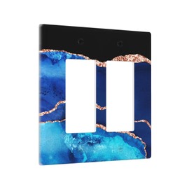 Blue Gold Marble Double Rocker Light Switch Cover 2 Gang Decorative Wall Plate GFCI Electrical Switchplate Faceplate for Bedroom Living Room Bathroom Home Decora