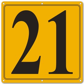 i-CowFun Premium Aluminum Number Signs 21, Metal 12" X 12" Yellow Numbered Signs Outdoor for Parking Lots, Floor, Dock, Court, Aisle, Field, High Visibility, No Fade, Weather-resistant