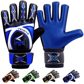 LUMAZU Premium Football Goalkeeper Gloves for Kids Anti Slip Shock Absorption Super Grip Padded Palms Juniors Soccer Goalie Gloves With Wrist Support Protection for Girls Boy (Blue, Size 5/6)