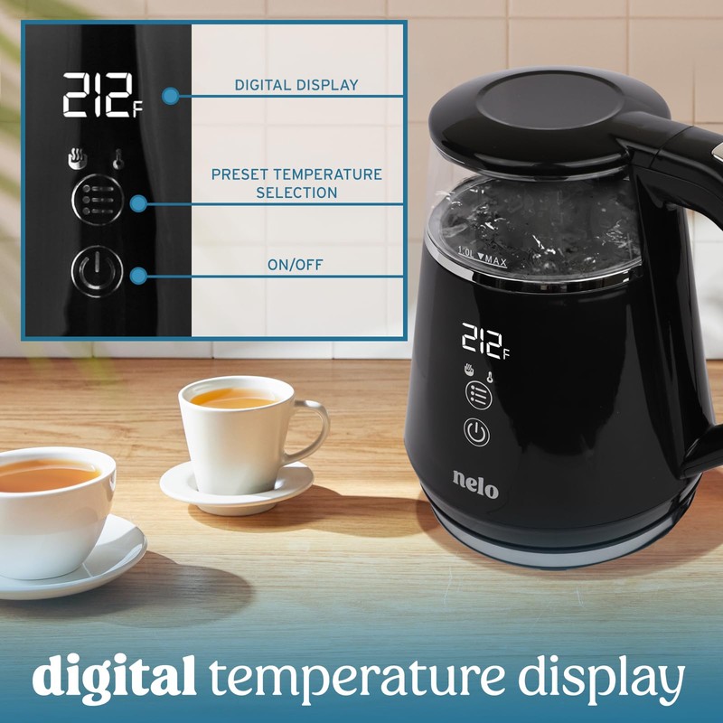 NELO Electric Kettle with 5 Temperature Control Presets, Large Digital