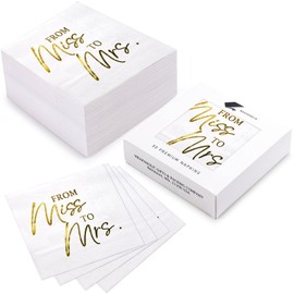 WRAPAHOLIC 50Pcs Gold Foil Miss to Mrs Wedding Napkins - 3-Ply Disposable Cocktail Napkin for Wedding, Bridal Shower, Engagement, Bachelorette Party Decoration - 5 x 5 In