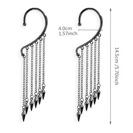 KVANU Unique Trendy Multi Gold Silver Punk Long Tassel Chain Cone Bullet One Ear Cuff 316L Stainless Steel Barrel Nails Crawler Climer Dangle Drop Earring for Women Statement Jewelry Gifts (Gun black)