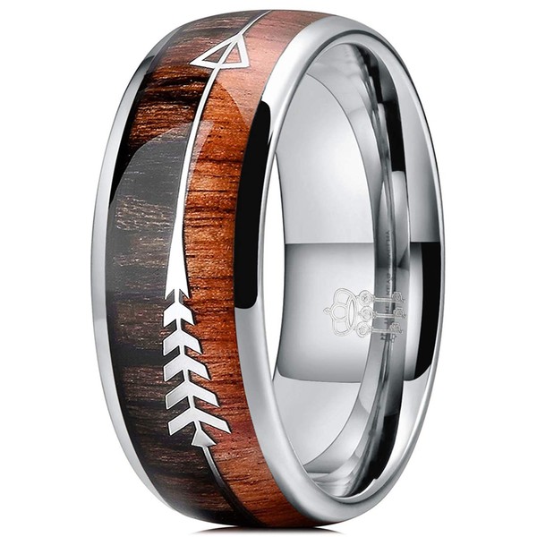 THREE KEYS JEWELRY 8mm Silver Tungsten Wedding Ring with Koa