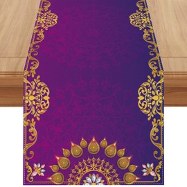 Linen Diwali Table Runner 108 Inches Long Diwali Table Cloth Indian Diwali Decorations and Supplies for Home Kitchen Dining Room Table