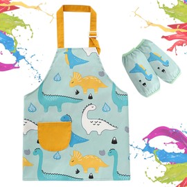 Lvjkes Kids Painting Apron, Kids Toddler Painting Apron Set with Pocket and 2 Sleeves, Adjustable Waterproof Children Artist Apron, Age 3-6 Years Boy and Girl for Water Play, Eating, Cooking, Drawing