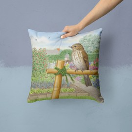 Caroline's Treasures ASAD0688PW1414 Spotted Flycatcher by Sarah Adams Fabric Decorative Pillow Machine Washable, Indoor Outdoor Decorative Pillow for Couch, Bed or Patio, 14Hx14W