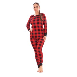 Keanu KL762-RB-L - Ladies Hacci Thermal Pyjamas - Red/Black - Large