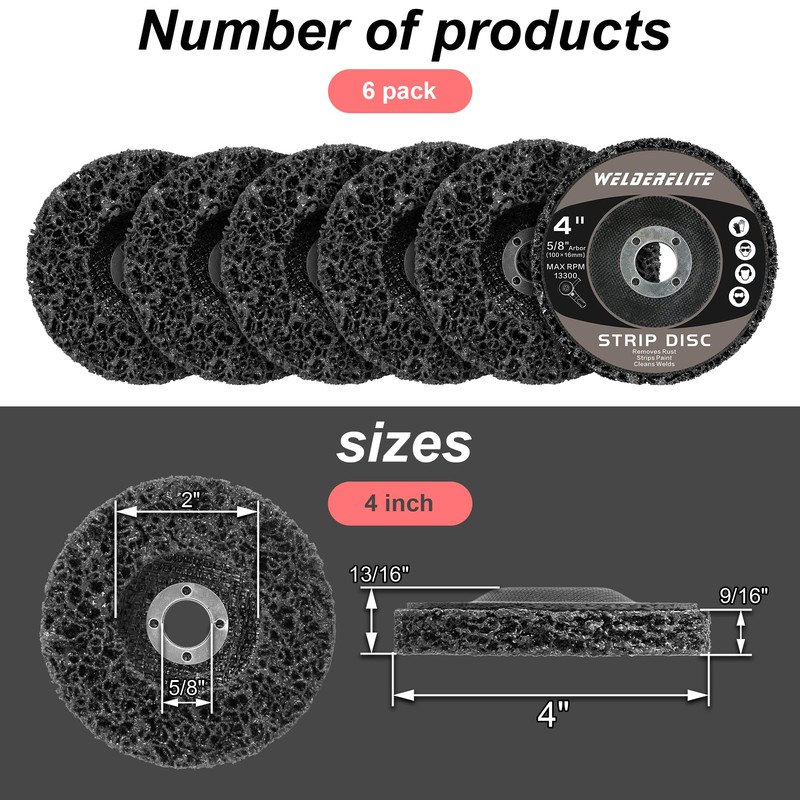 WelderElite 6-Pack 4" × 5/8" Paint Stripper Discs for Angle