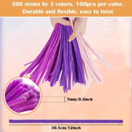 300 PCS Pipe Cleaners, 3 Assorted Colors Chenille Stems, Craft Pipe Cleaners, Pipe Cleaner Craft Supplies for DIY Arts Crafts Project(Light Pink, Light Purple and Deep Purple)