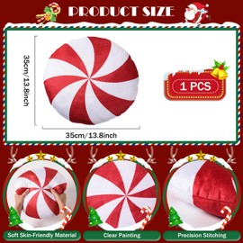 MixTeach Christmas Candy Throw Pillows Round Red White Pillow Lollipop Pattern Throw Soft Christmas Cushion for Bedroom Living Room Sofa Couch Chair Bench Xmas Holiday Home Decor, 14 Inch
